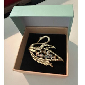 Vintage Brooch Swan Aurora Borealis Gold Tone